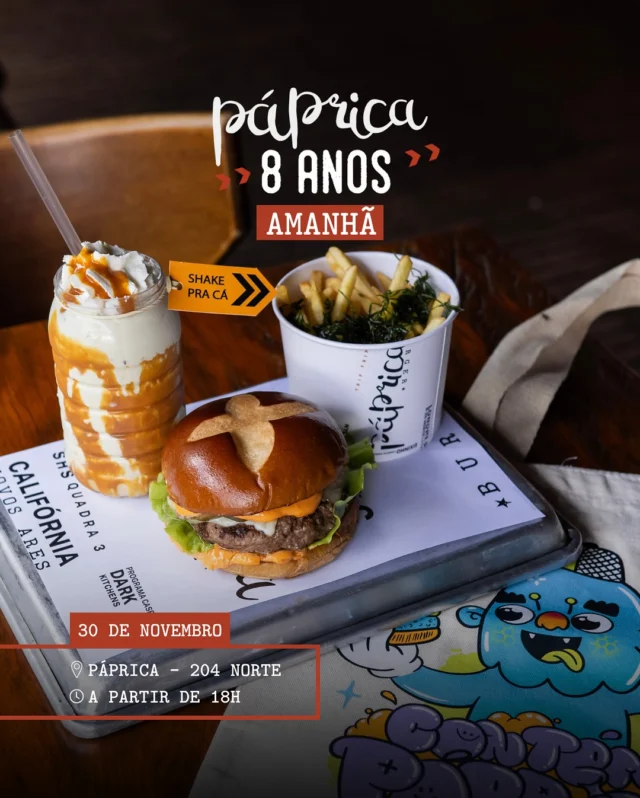 Amanhã é dia de festa na Páprica da 204 norte!
8 anos de história com direito a:
- Kombo de Aniversário com novidades: Burger Emmy e Shake de Pistache Crocante
- Ecobag exclusiva de brinde*
- Personalização ao vivo com @yongattack, a partir das 18h
Já marca na agenda pra comemorar com a gente! 🍔
*Enquanto durar o estoque.
.
.
.
#hamburguer #burguer #ondecomerbrasilia #hamburgueria #hamburgueriabrasilia #hamburguerbrasilia